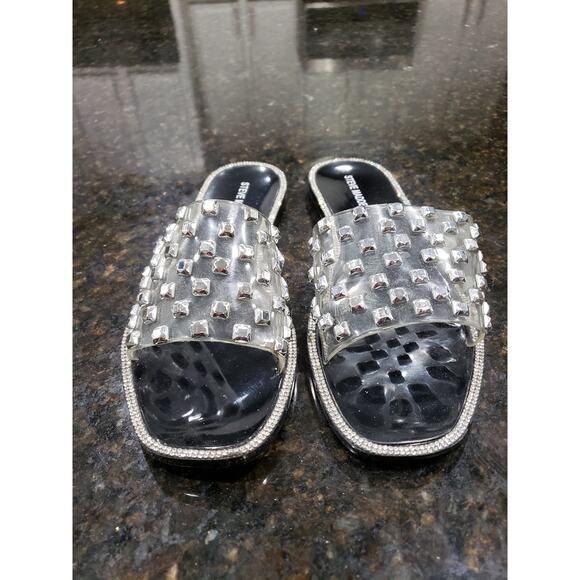 Steve Madden Sandals Women's Size 8 Black Synthetic Studded Rhinestone Slip On - Picture 1 of 11